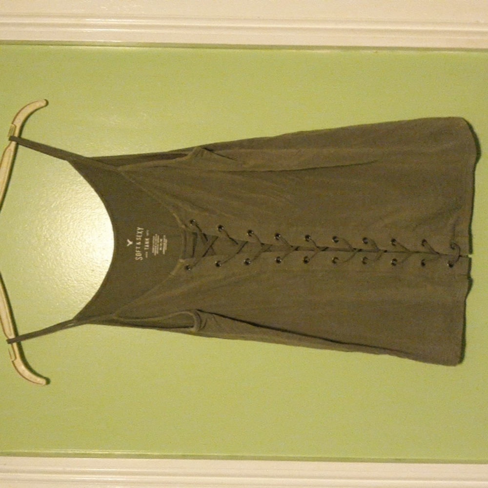 AE American Eagle Soft & Sexy lace up tank top, sz med, olive green